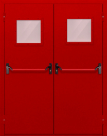 Фото двери «Двупольная со стеклопакетом и антипаникой (красная)» в Нижнему Новгороду