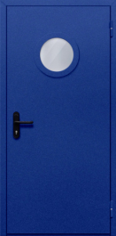Фото двери «Однопольная с круглым стеклом (синяя)» в Нижнему Новгороду